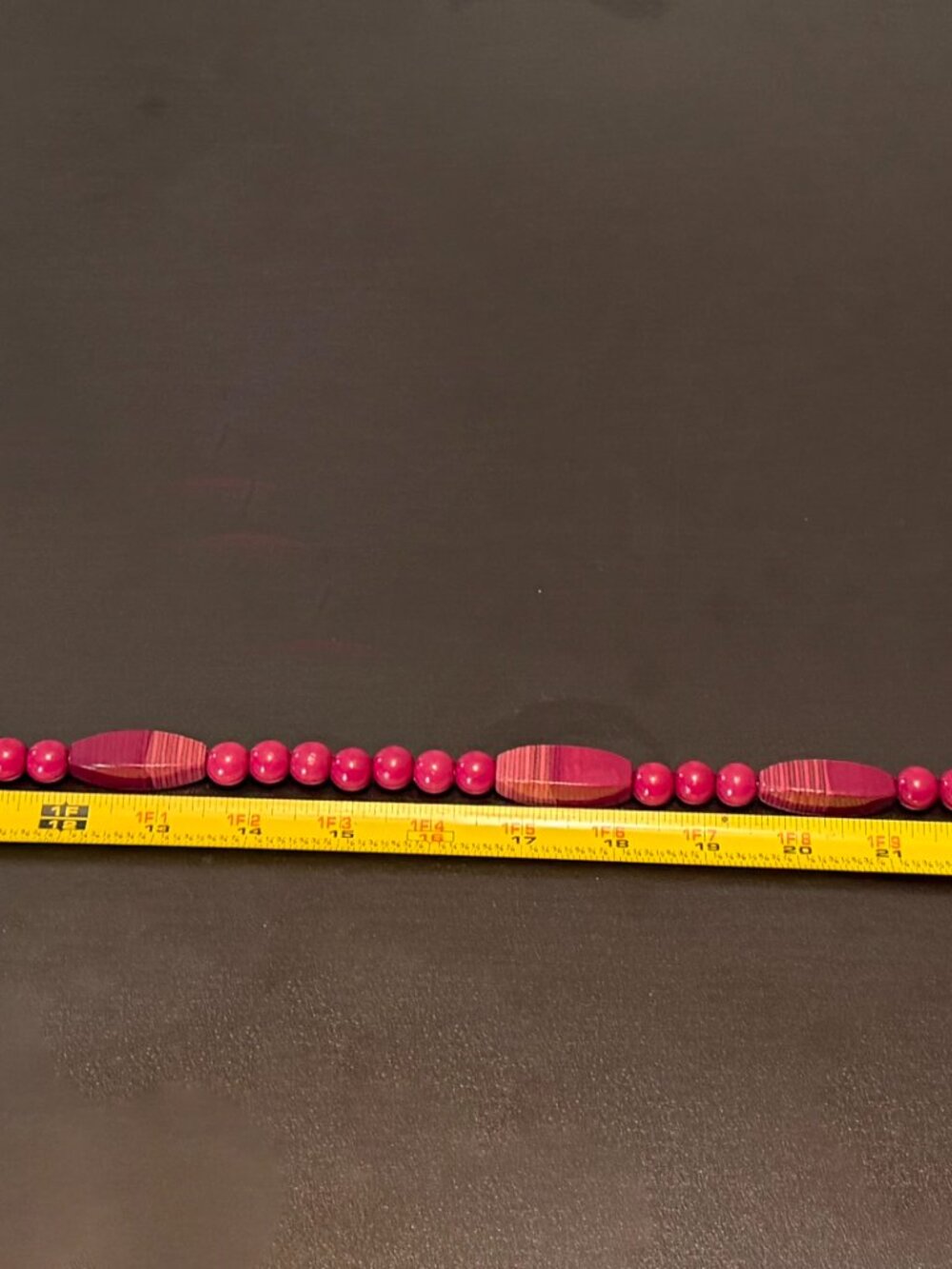 Vibrant Magenta Pink Wood Bead Necklace - 29” Long - Boho Statement - Picture 6 of 7
